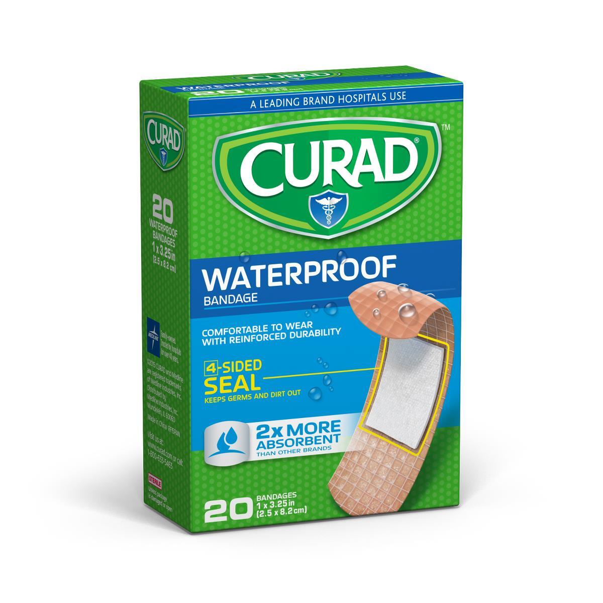 CURAD Extra Strength Waterproof Bandages, Tan