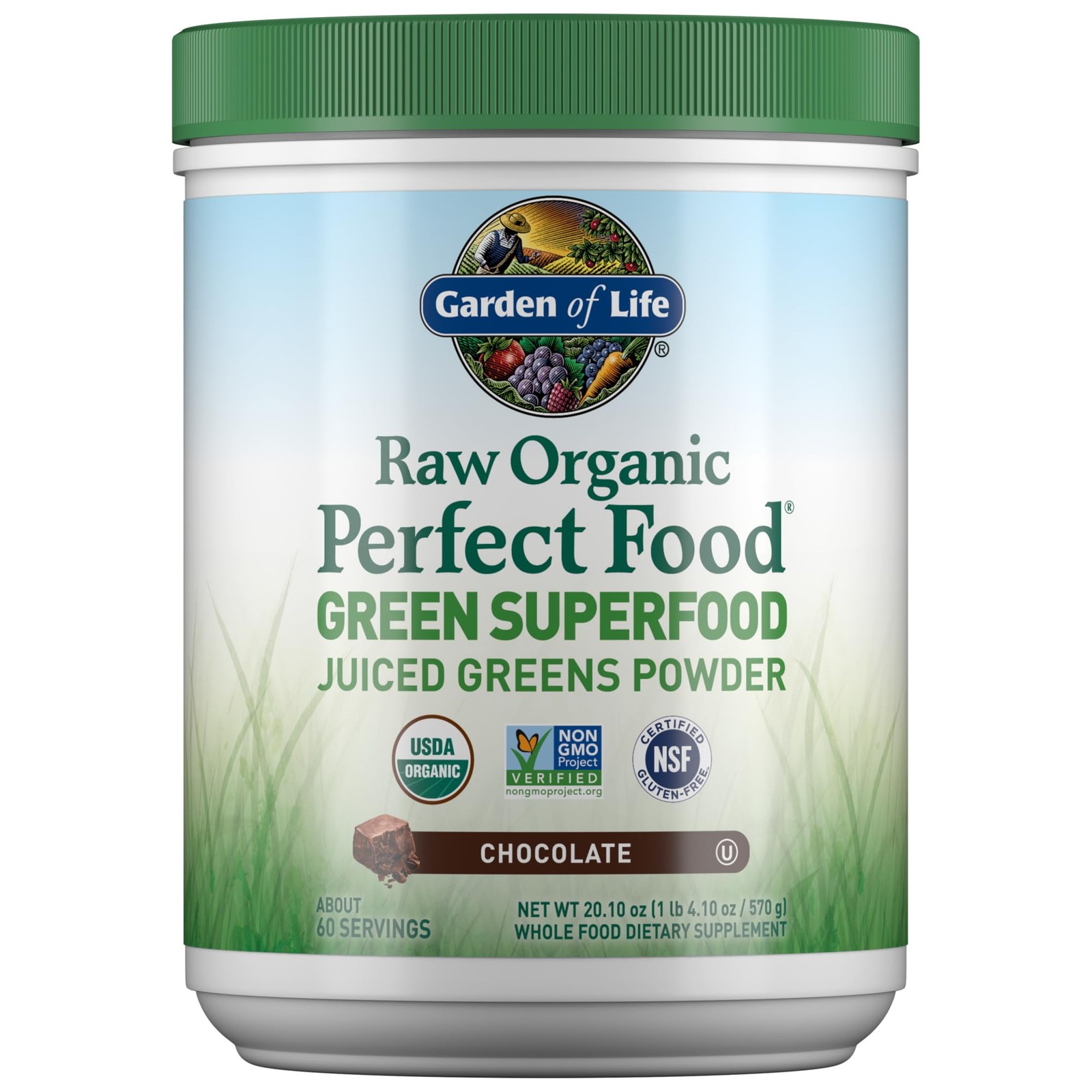 Green Superfood Powder Raw Organic Perfect Food Chocolate 60 Servings Garden