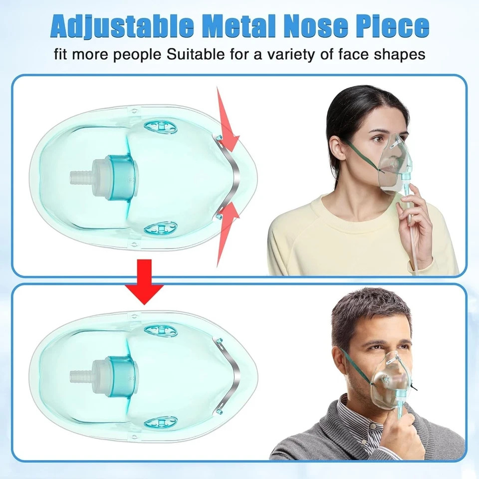 2 Pack Oxygen Mask for Face Adult with 6.6′ Tube & Adjustable Elastic Strap -…