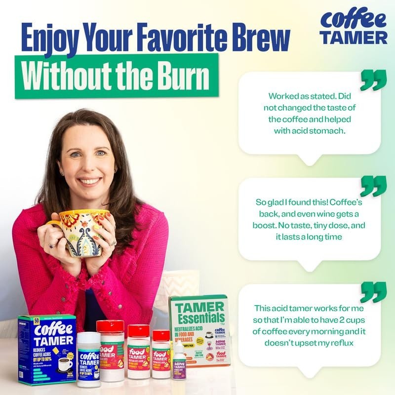 Coffee Tamer Acid Reducer – 50 Packets – Transforms Regular to Low…
