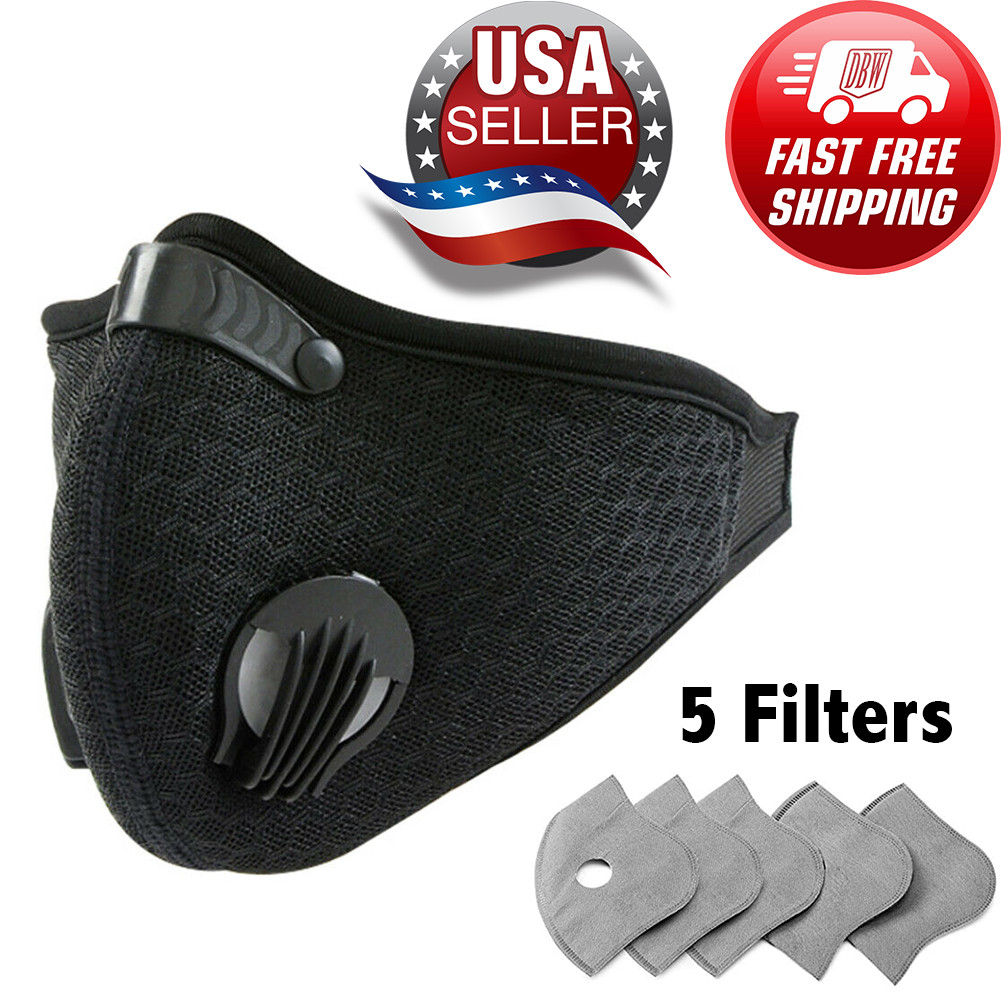 Washable Mesh Sports Valve Face Mask / 5 Carbon Filters FAST Shipping USA SELLER