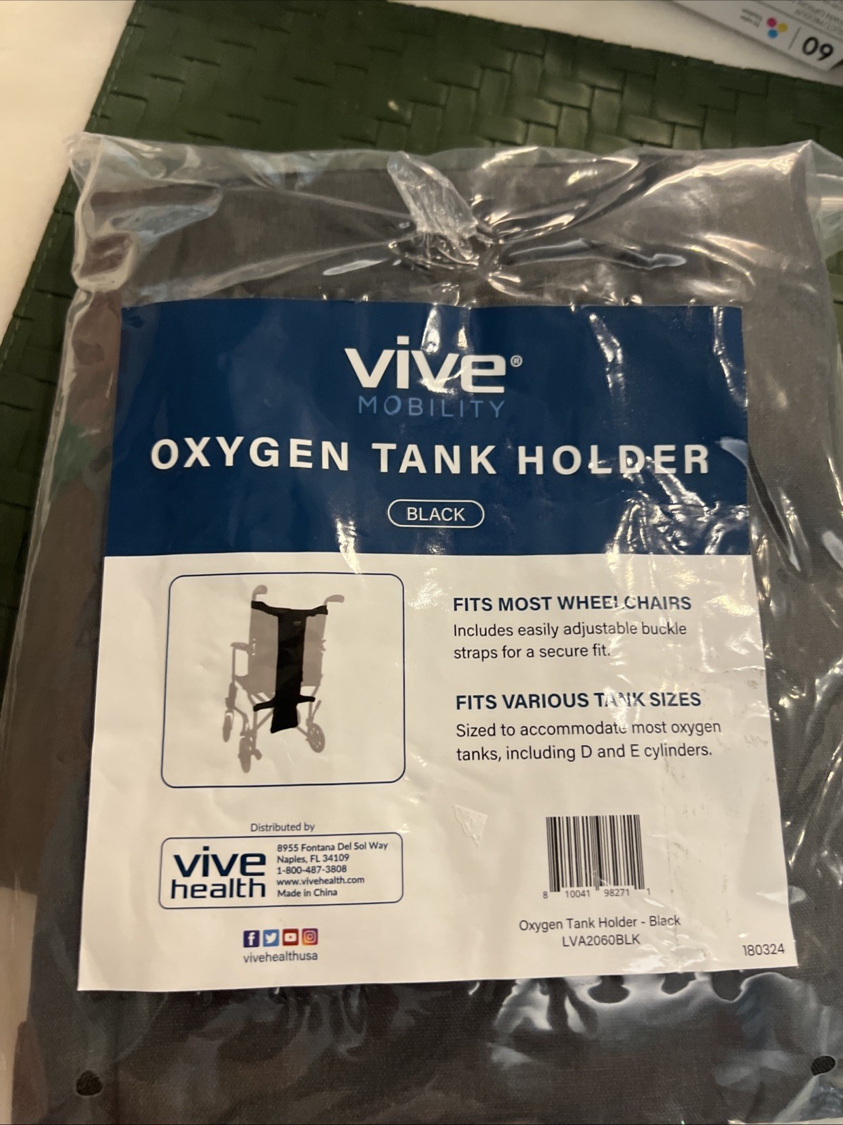New Vive Portable Oxygen Tank Holder Wheelchair Compatible with D/E Cylinders