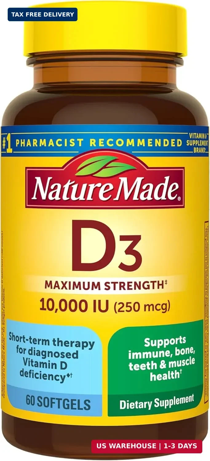 Nature Made Vitamin D3 10000 IU (250 mcg) Maximum Strength, 60 Softgels | Vitami