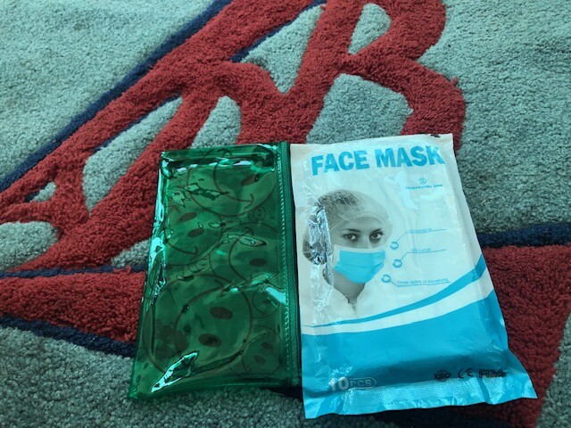 1 PK OF 10 NOSE/MOUTH STERILED COVERS GRN SMILEY ZIPPER POUCH FREE SHIPPING USA