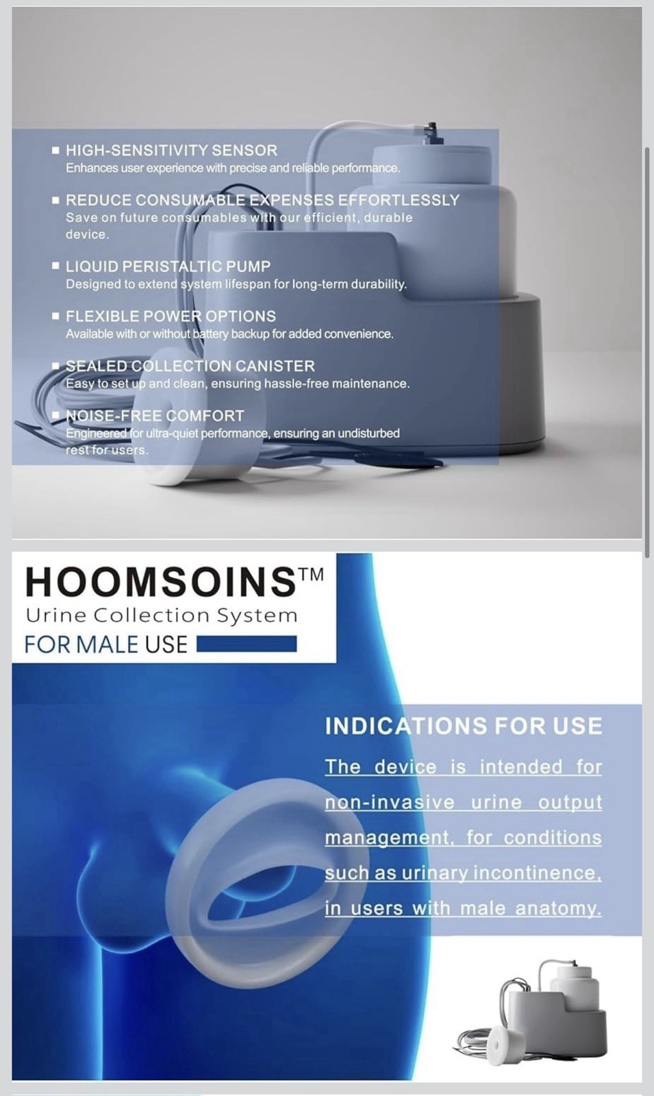 Male External Catheter Urine Collection System, Non-Invasive With Sensor