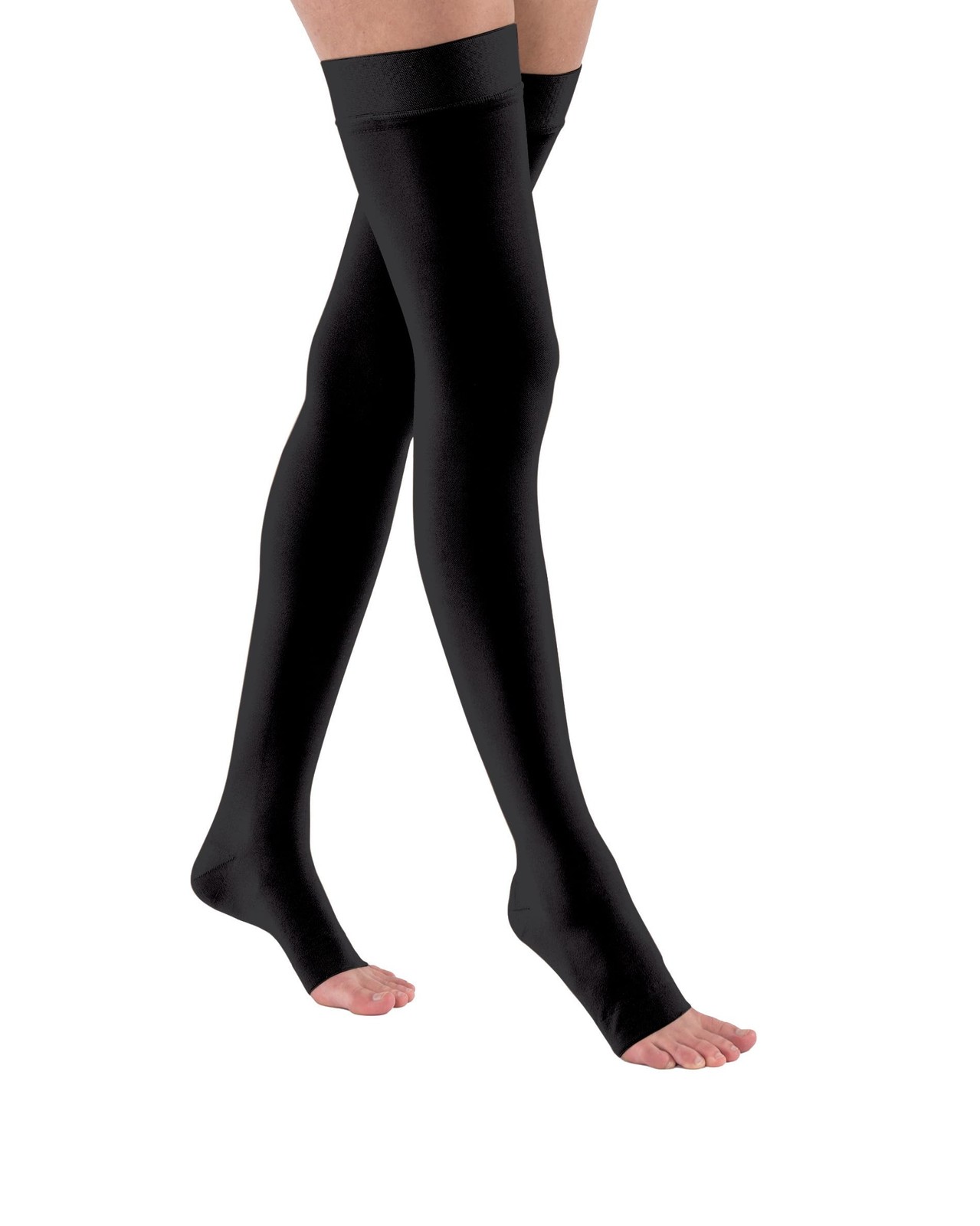 Graduated Compression Stockings 20-30mmHg Thigh High Open Toe Medium Black JOBST