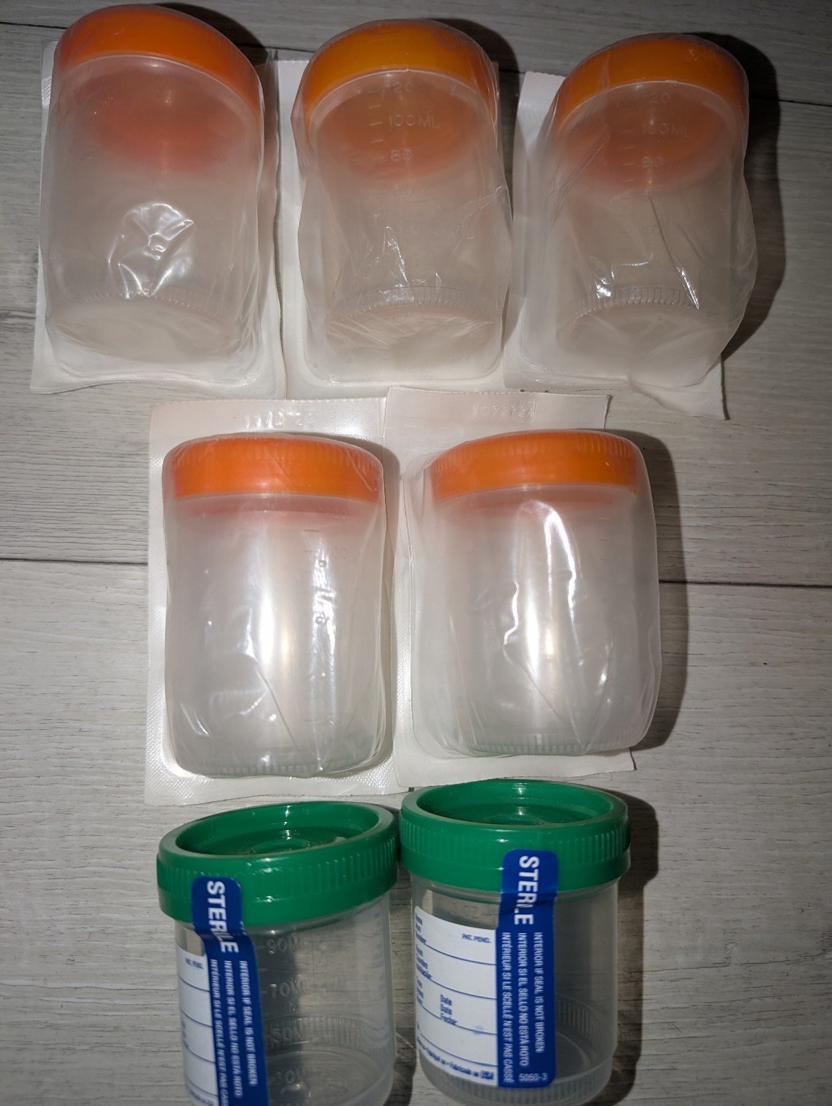 Lot of 7 Urine Collection Sample Cup Sterile Specimen Container Sealed, Sterile