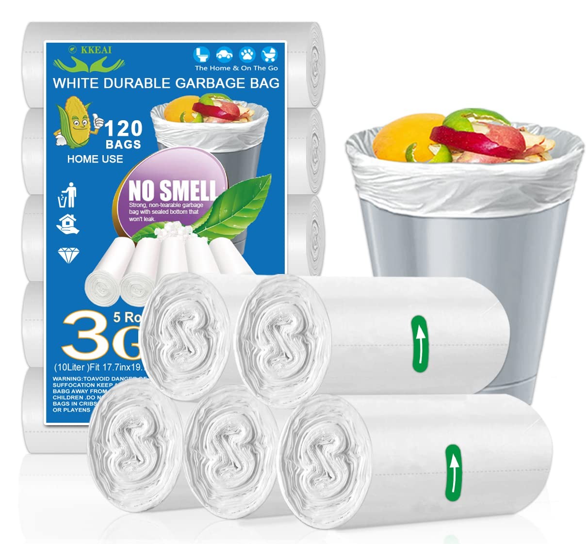 OKKEAI 3 Gallon Small Trash Bags 120 Counts 1 Count (Pack of 120), White