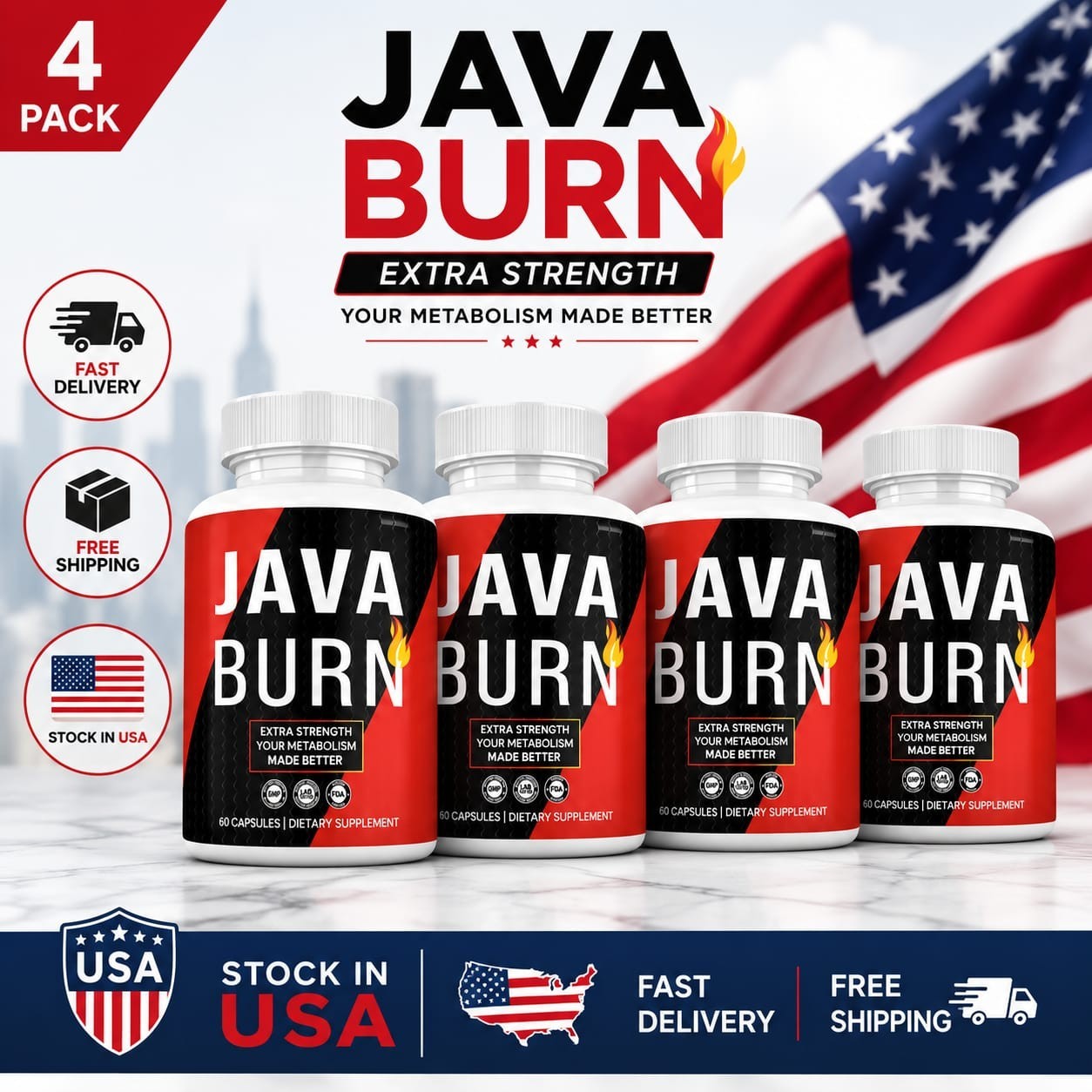 (4 Pack) Java Burn Powerful Formula, Java Burn Now in Pills, Maximum Strength