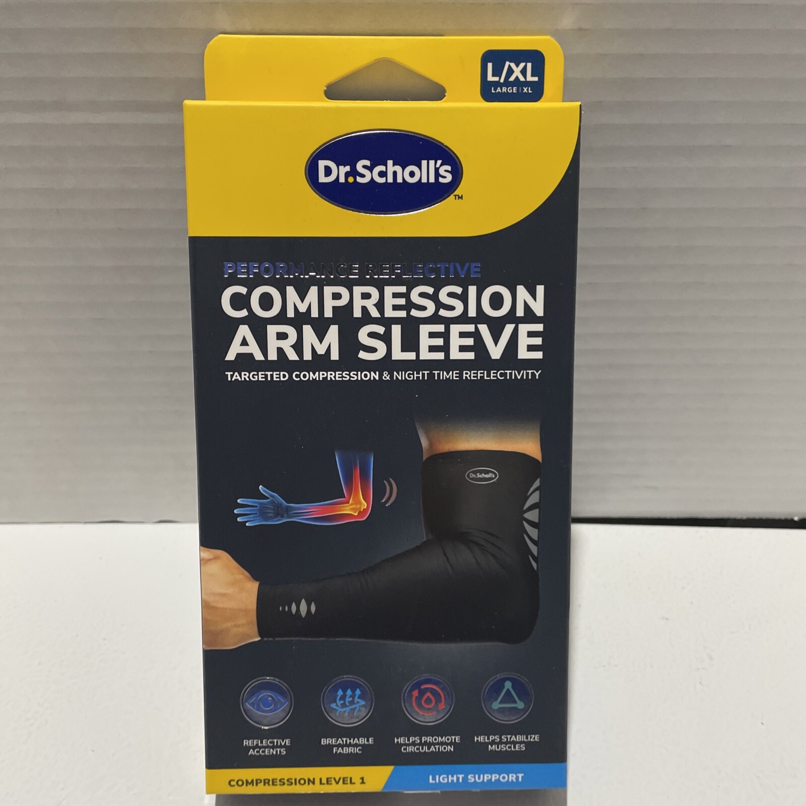Dr. Scholl’s Performance Reflective Compression Arm Sleeve Light Support L/XL