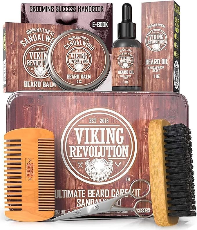 Viking Revolution Ultimate Grooming Kit for Men – Boar Brush, Wood Comb, Sandalw