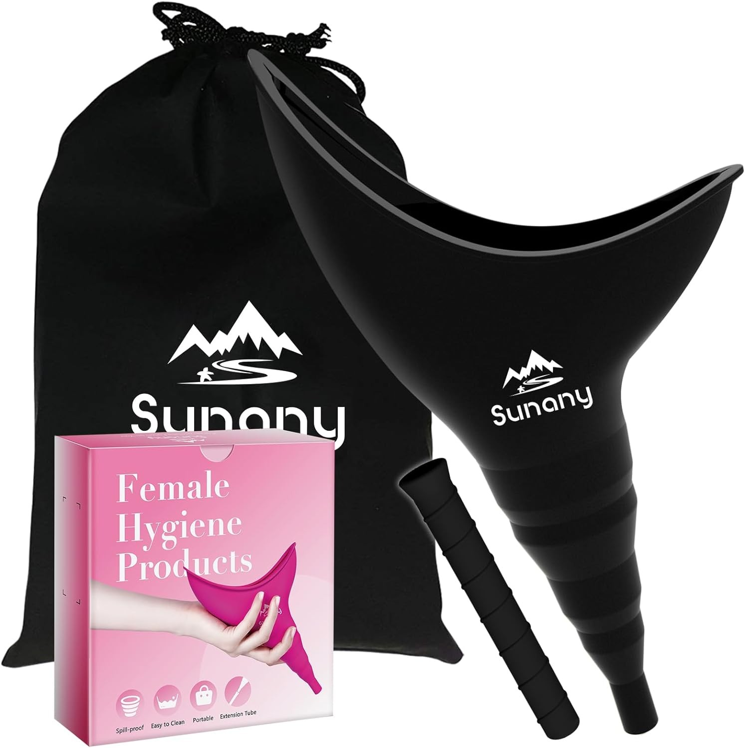 Female Urination Device, Reusable Urinal Silicone 3 Piece Set, Black
