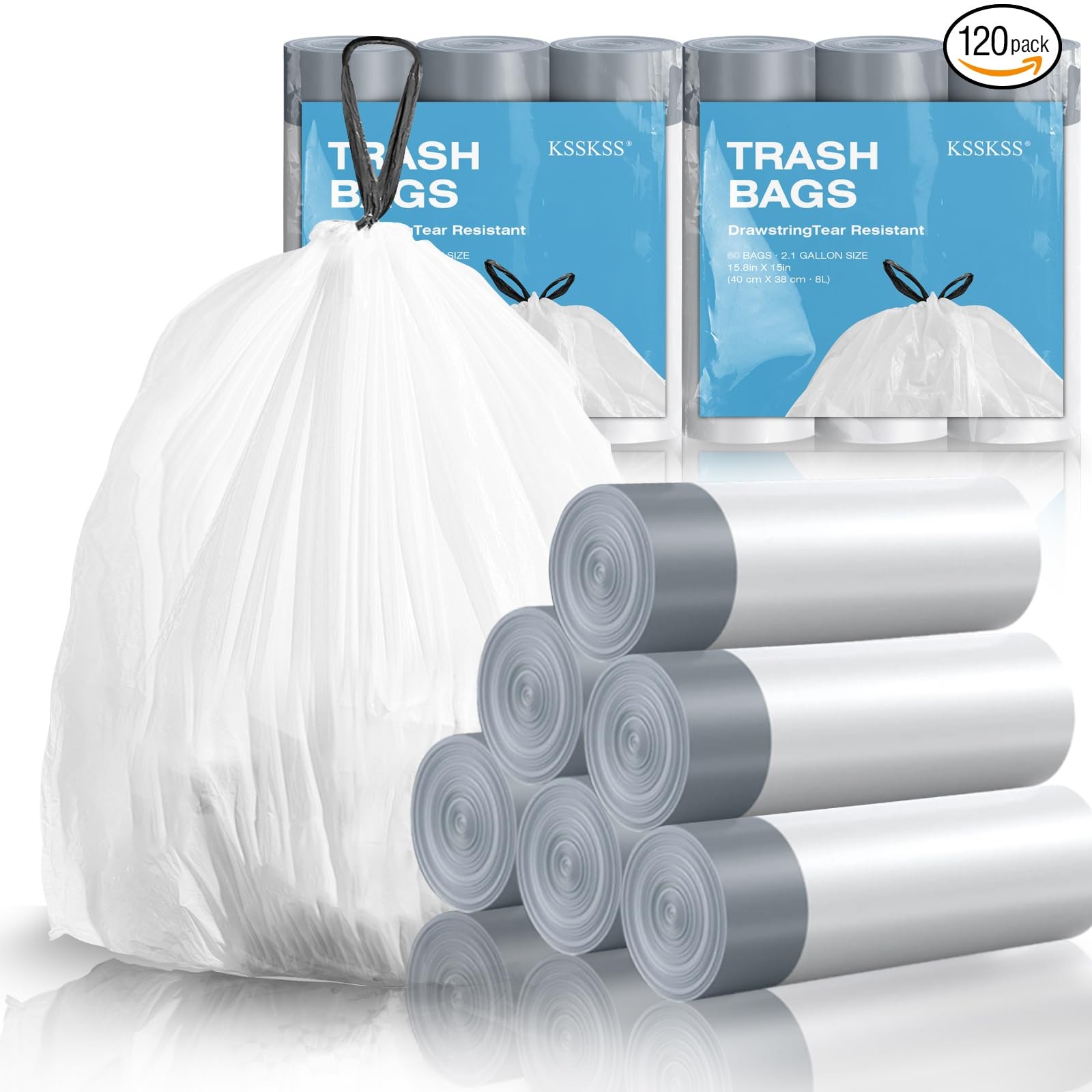 120 Counts 1.6 Gallon Mini Drawstring Trash 1 Count (Pack of 120), White
