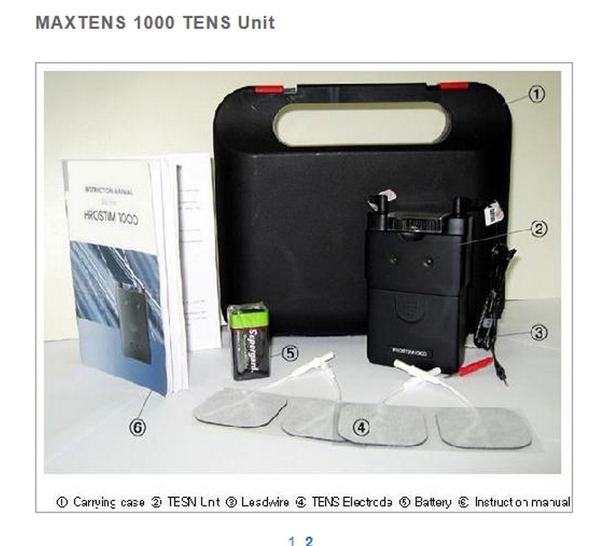 MAXTENS 1000 Analog TENS Unit includes Lead Wires 4 Electrodes & 9 volt battery