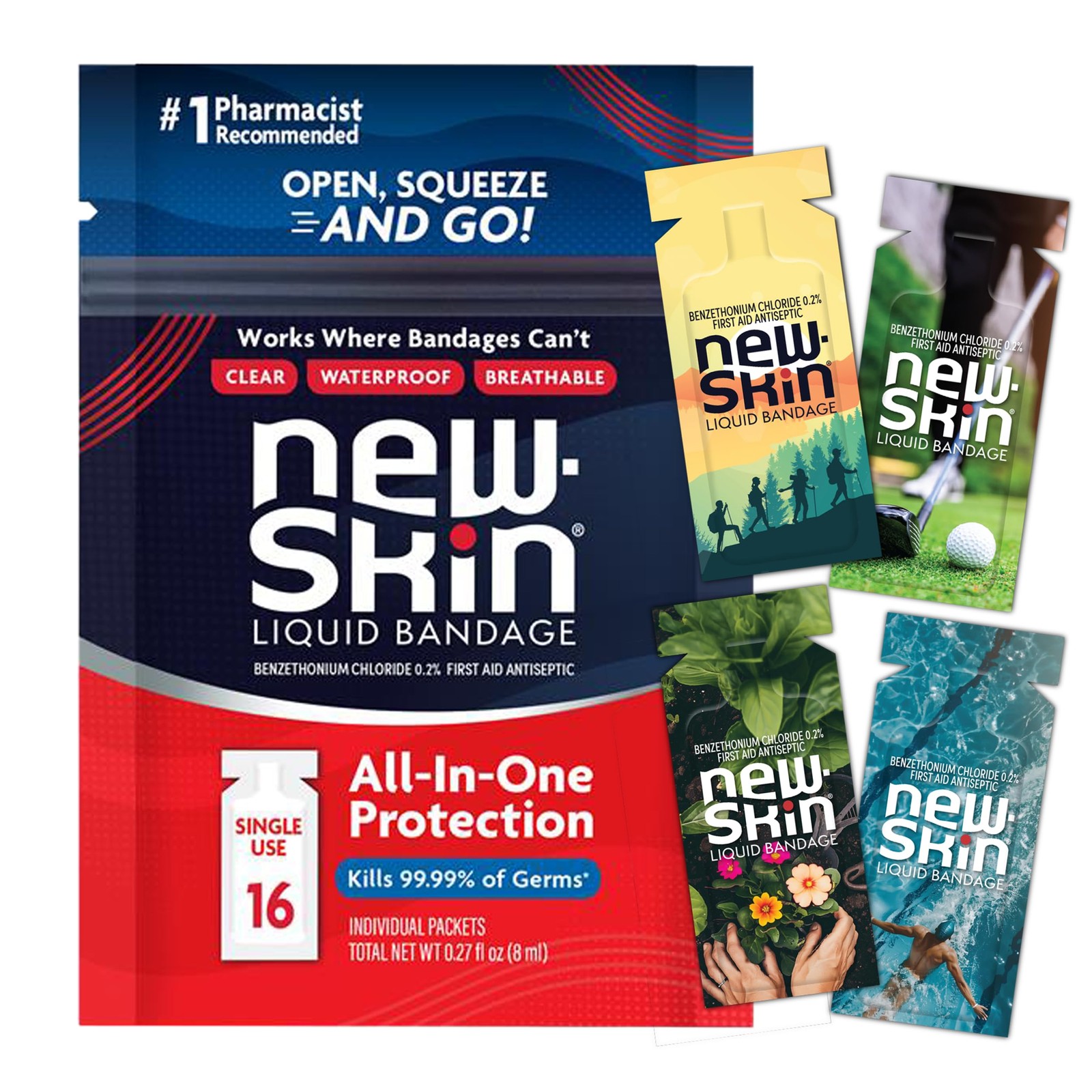 Liquid Bandage Antiseptic Waterproof Wounds 16 Count New Skin Single Use Packets