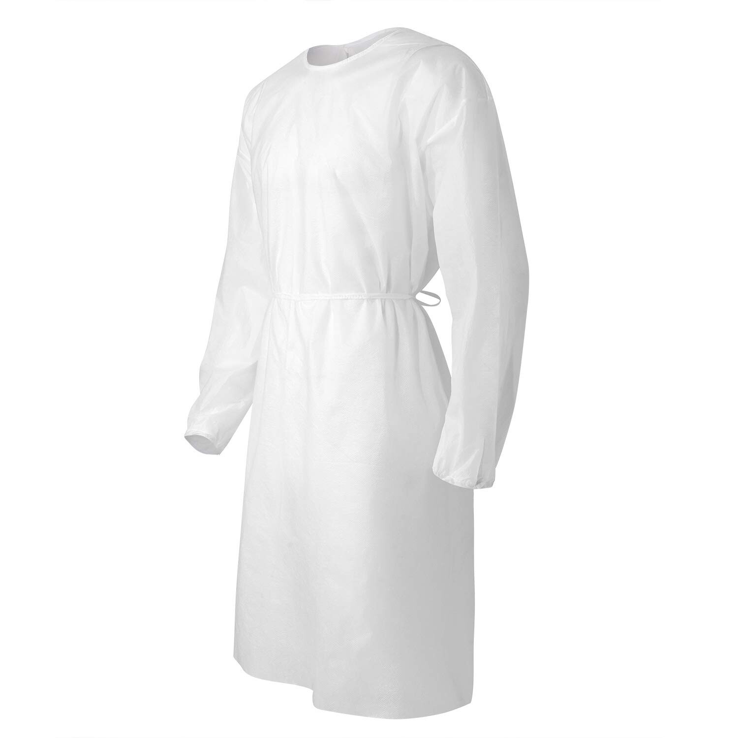 10 PCS Disposable White Gown/ Elastic Cuff, Ties Back(neck +Waist) Size L/LARGE