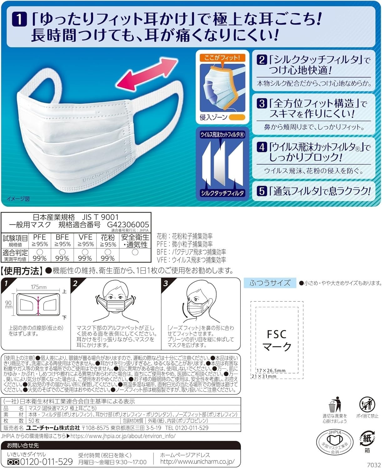 Unicharm 50 Pieces Cho-Kaiteki Super Comfortable Mask S M L Size 1BOX Japan