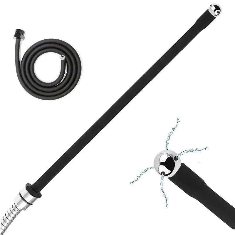 39.37-Inch Black Silicone Nozzle Enema Attachment Reusable Douche Hose