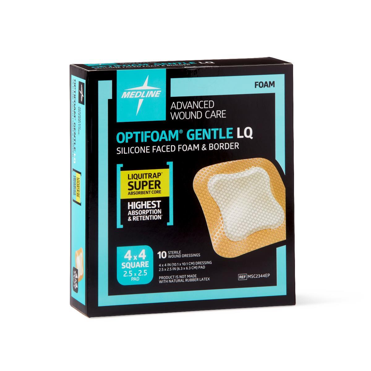 Optifoam Gentle Silicone-Faced Foam Dressing, 4″ x 4″, Case