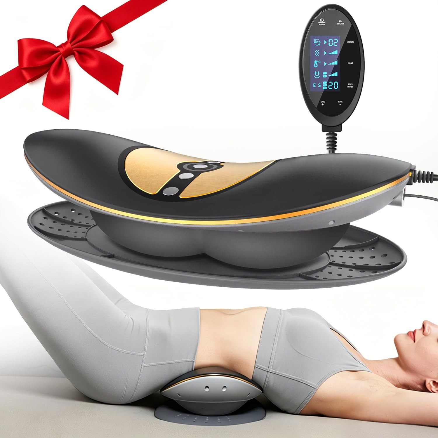 Lumbar Traction Device 4-in-1 Electric Adjustable Heat Vibration Golden Zenopax