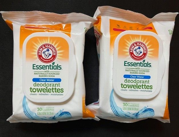 Arm & Hammer Deodorant Towelettes NIB 30 Wipes Clear Water Scent – 2 PACKS