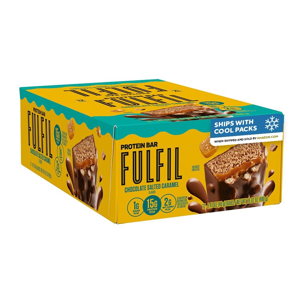 Protein Snack Bars Chocolate Salted Caramel 15g 12 Count FULFIL Flavored Gluten
