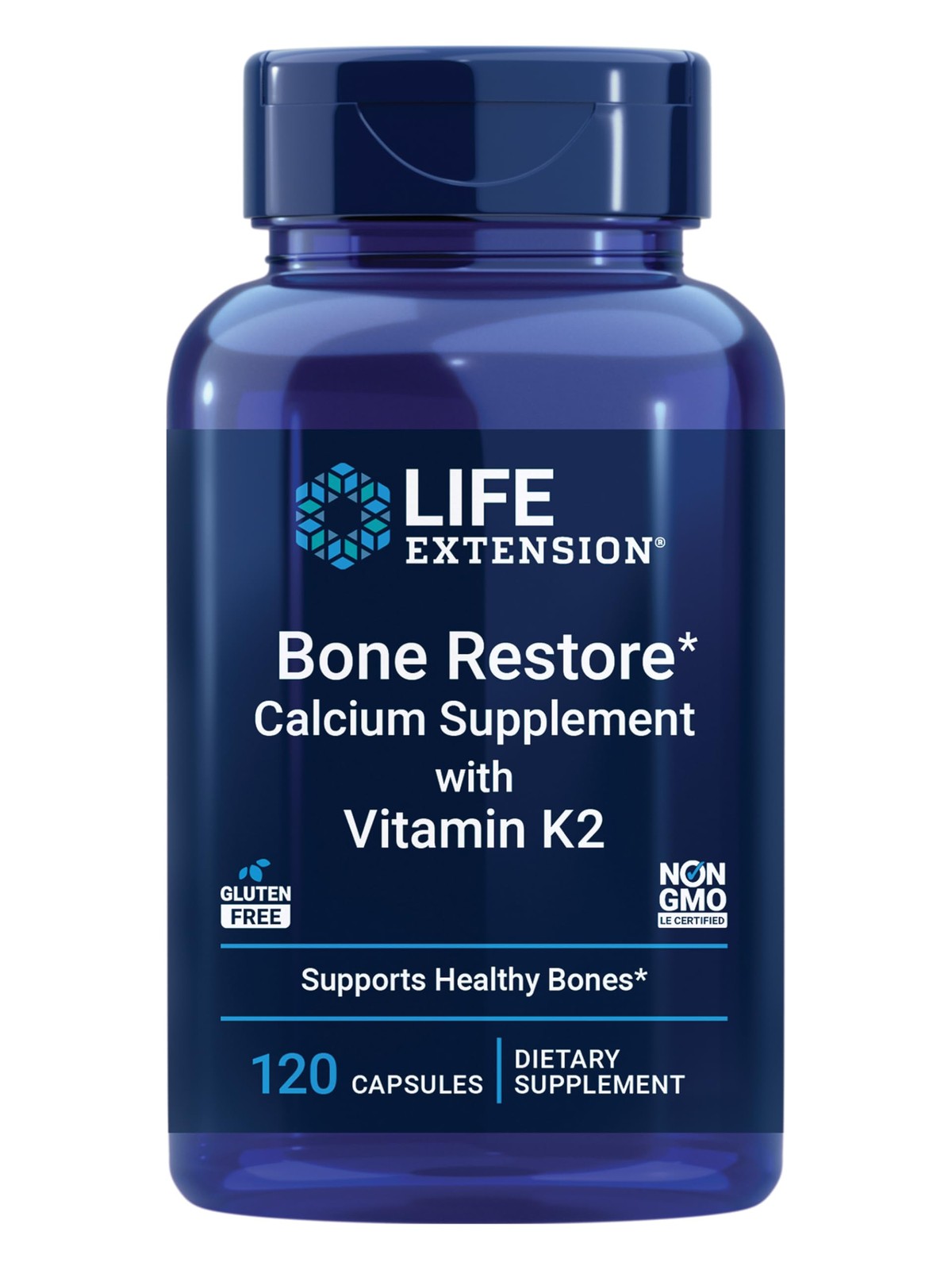 Bone Health Supplement 120 Capsules Calcium Vitamin D3 K2 Life Extension Restore