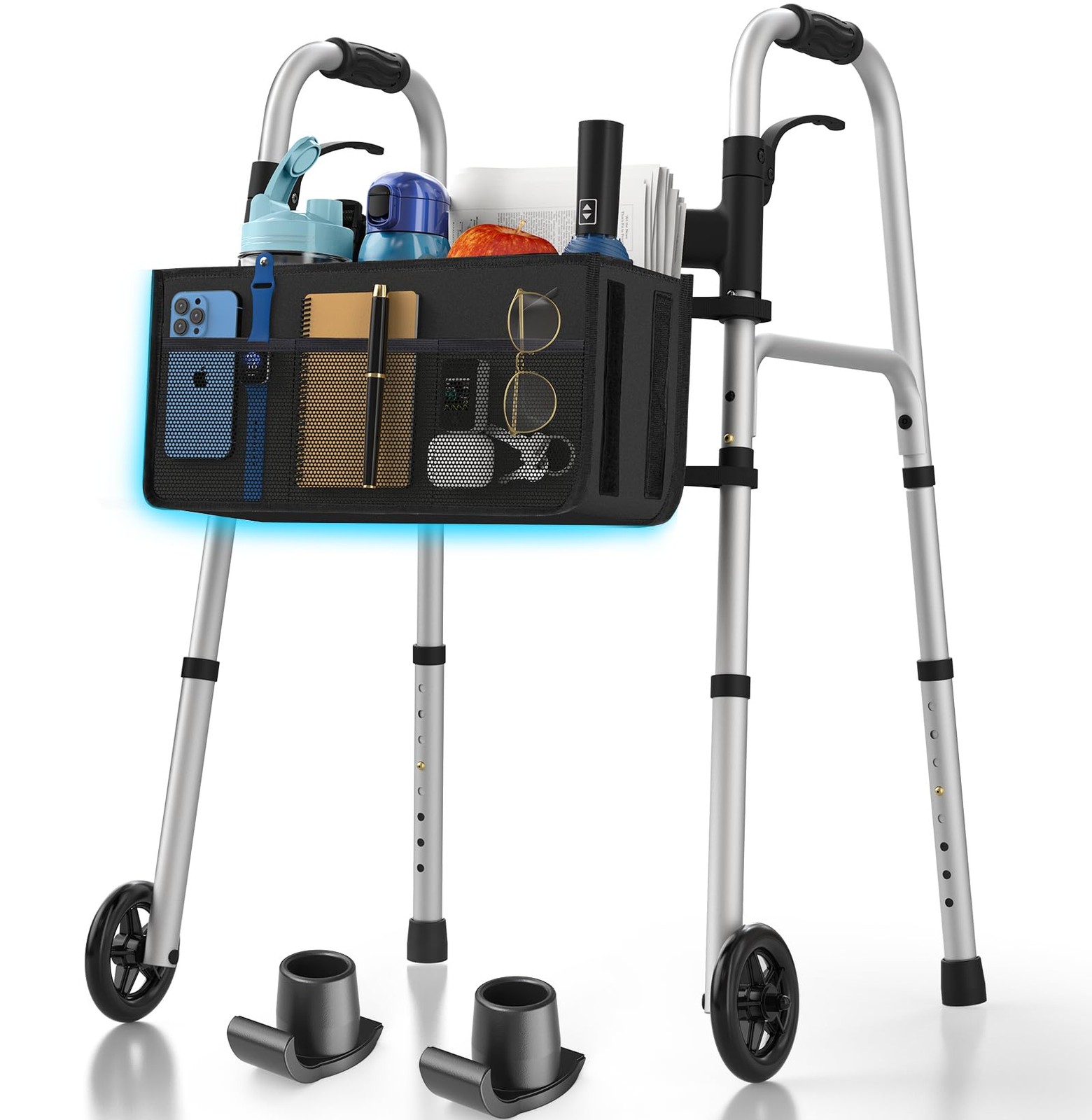 Walker for Seniors Lightweight Height Adjustable 350 lb Silver Folding HolyHeal