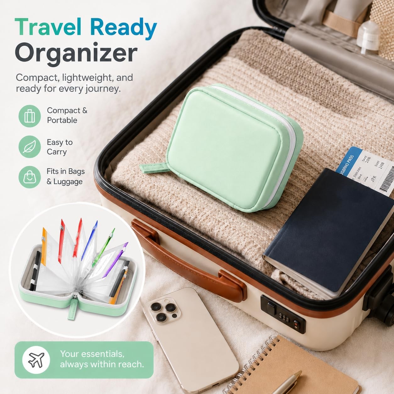 Waterproof Travel Organizer Case with 14 Reusable 14 Count (Pack of 1), Black