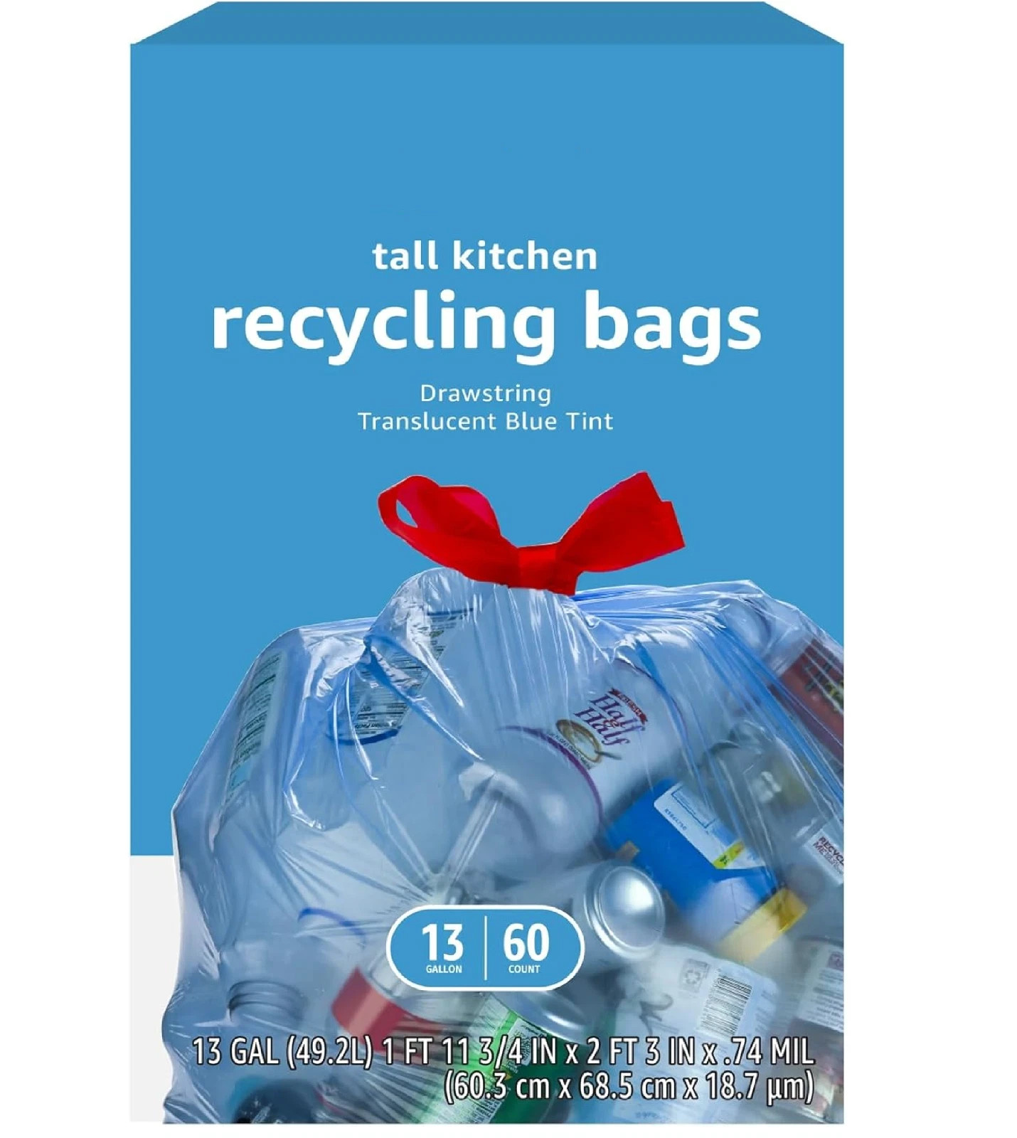 Blue Recycling Drawstring Trash Bags, Tall Kitchen, Unscented, 13 Gallon, 60…
