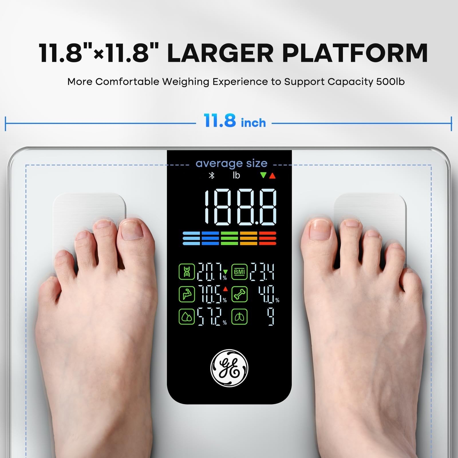 Smart Scale Digital Bluetooth 500lb 11.8 Large Platform White GE Fit Plus LN
