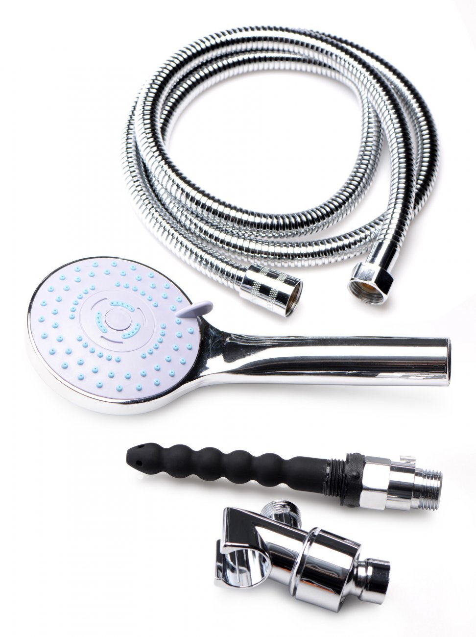CleanStream Discreet 5 Settings Shower Silicone Enema Cleanser Set Silver/Black