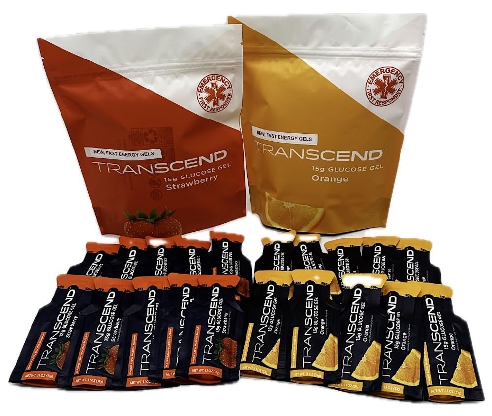 Glucose Gel 15g Orange Strawberry Assortment 20 Count Pack Transcend Raises Fast