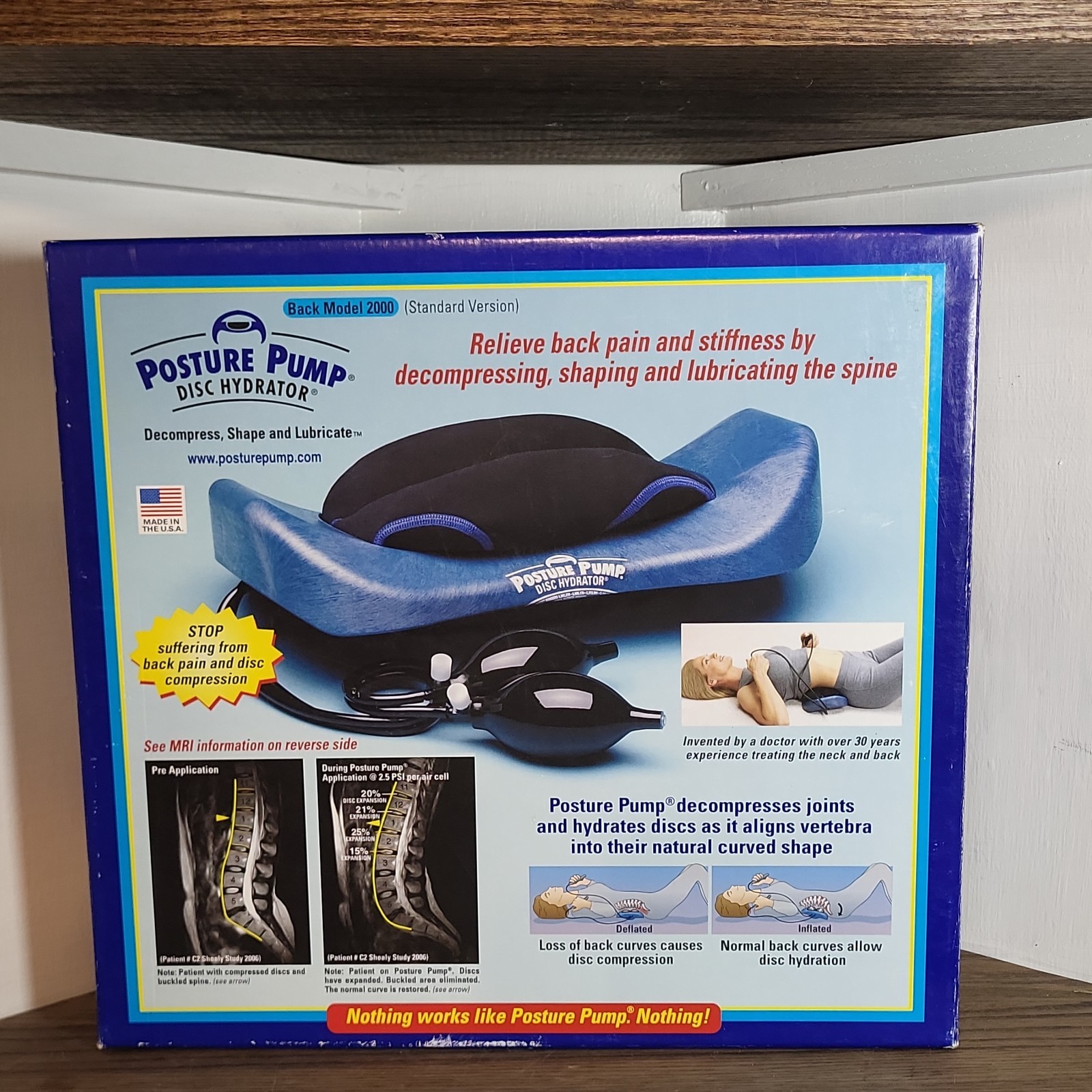 Posture Pump Disc Hydrator Back Model 2000 Blue USA Spine Decompression Device