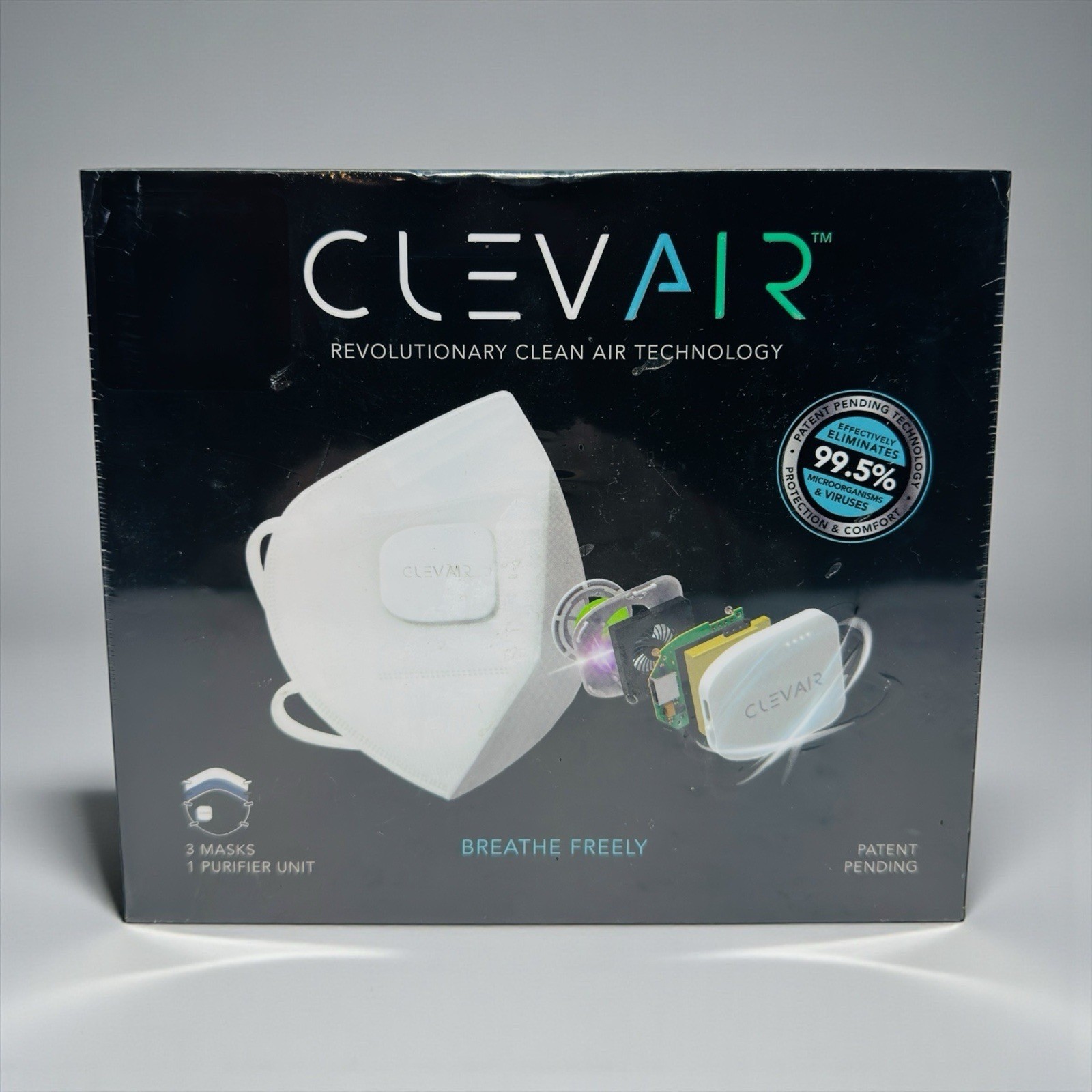 Clevair Wearable Air Purifier + 3 Interchangeable 6 Layer Mask With UV-C New