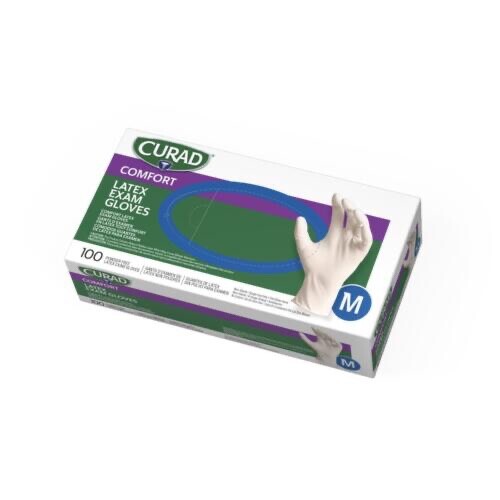 CURAD Comfort Wear Latex Exam Gloves, Medium, 100 Count