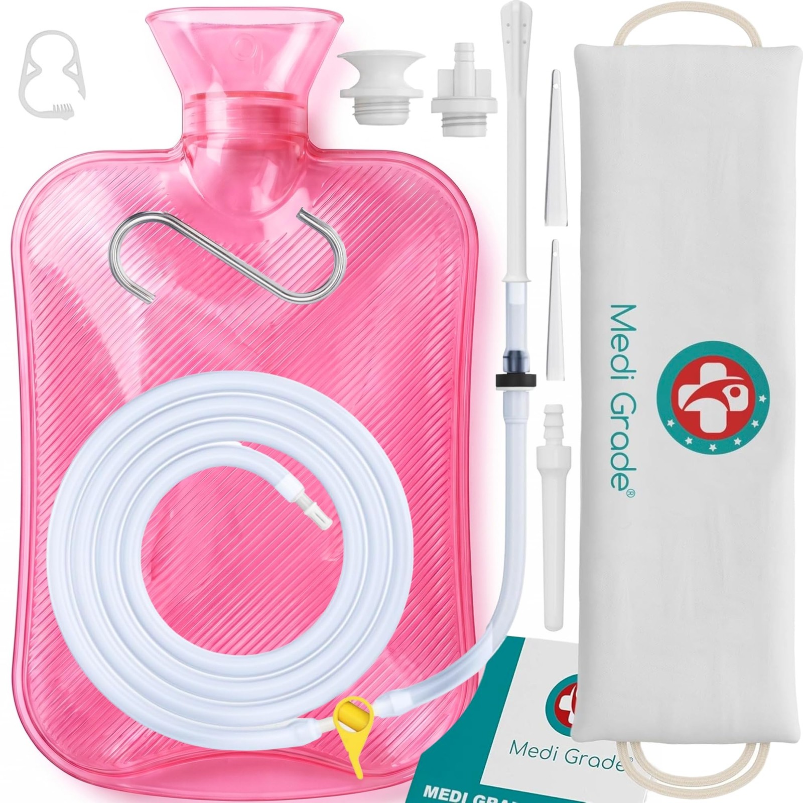 Enema Kit for Adults, 2L Capacity – Pink Transparent, Hands-Free with One-Way…