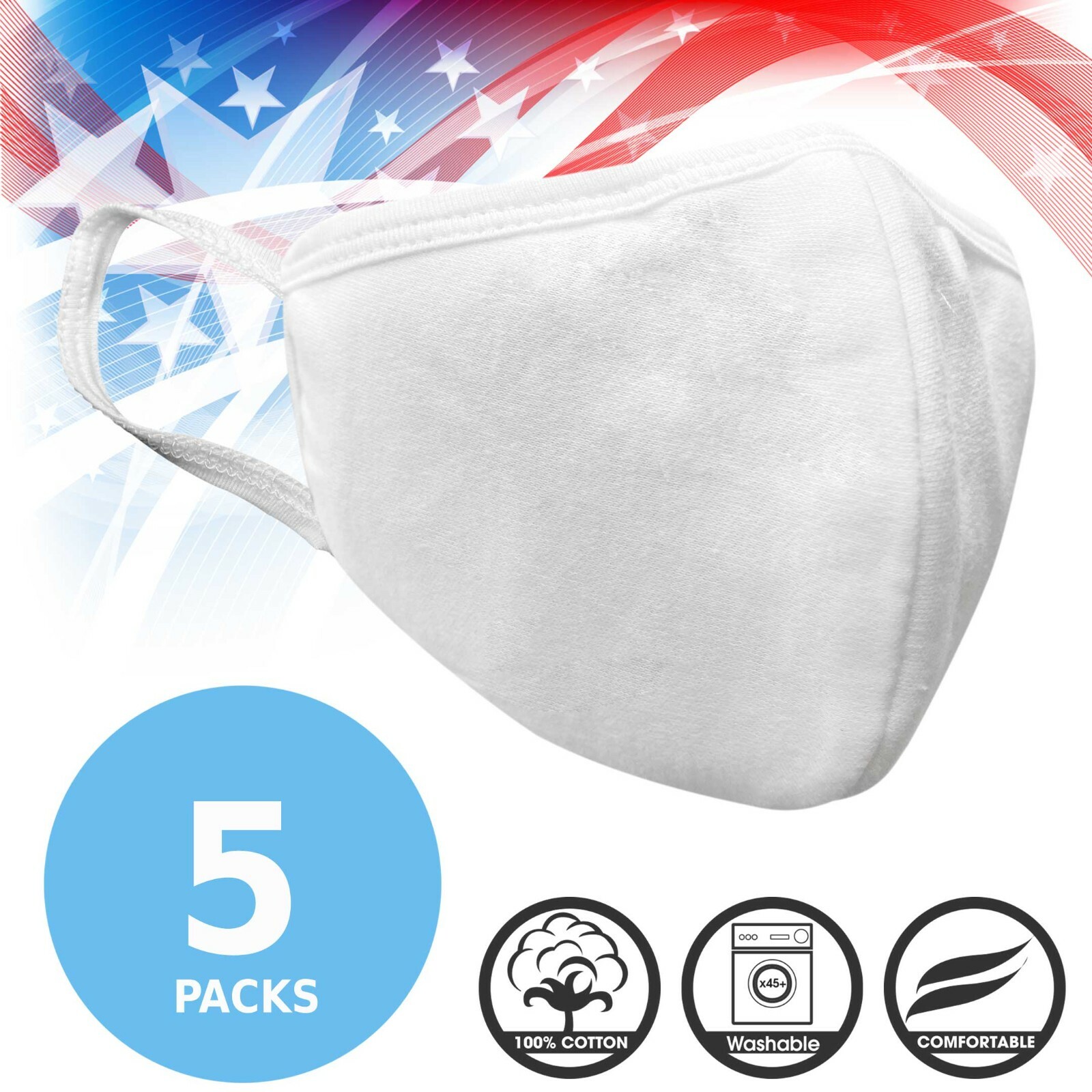 Face Mask Premium White Fabric Reusable Washable Cotton Face Mask (Pack of 5)