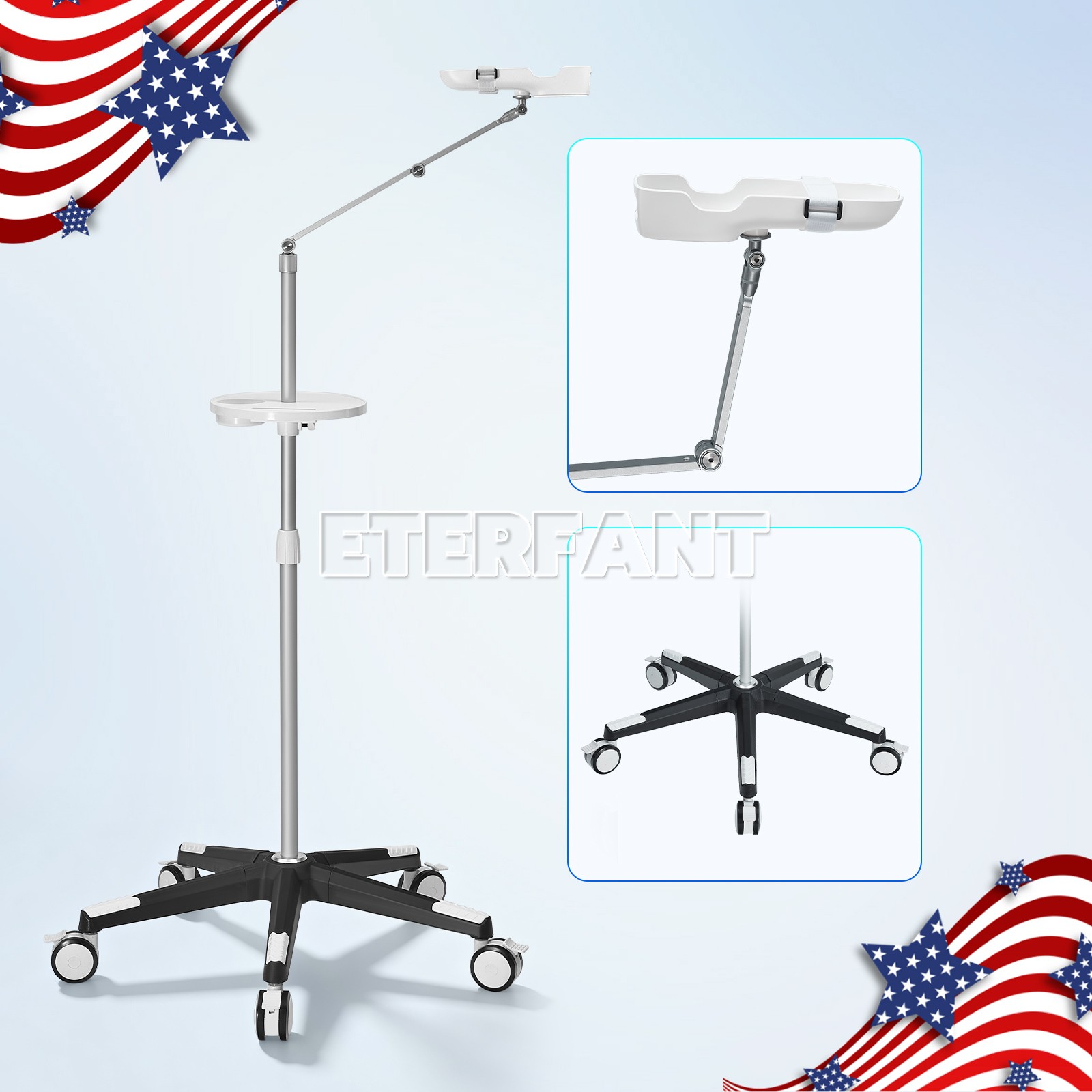 Portable Adjustable Stand Trolley 5 Wheels Rolling Cart for QV-600 Vein Finder