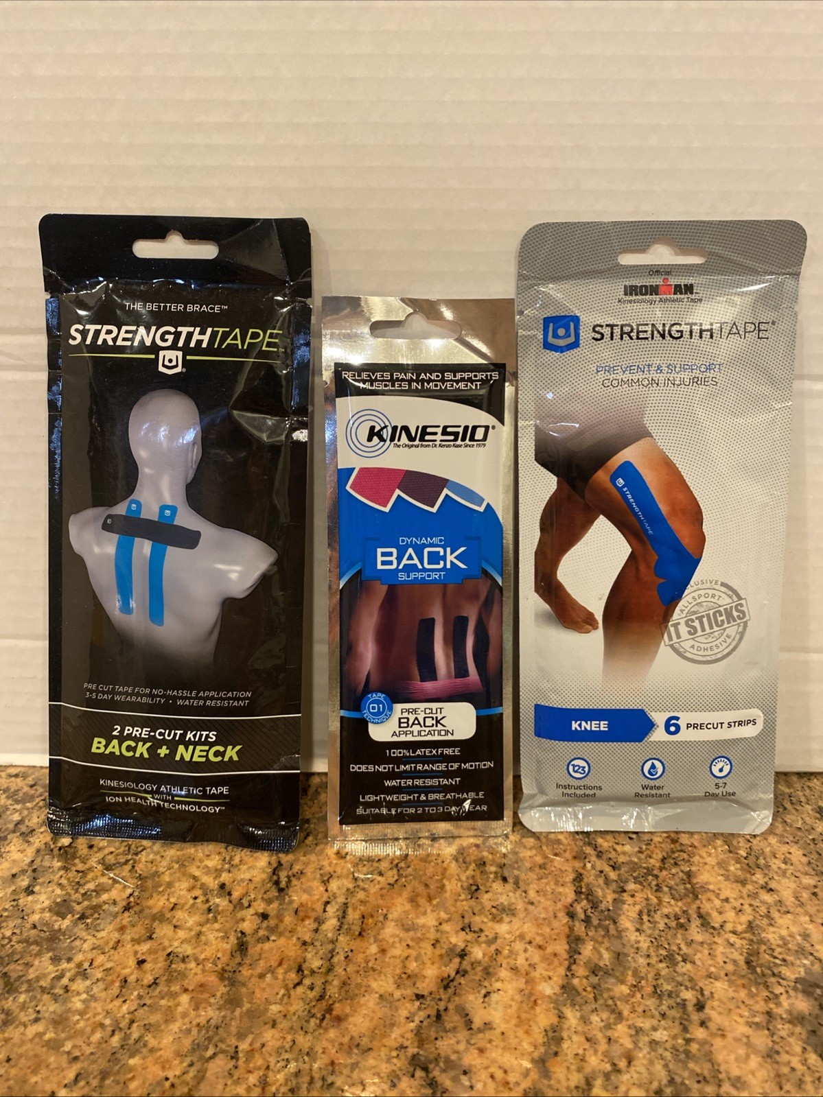 3 Pack Strength Tape Back + Neck, Knee Kinesiology Taping Kits 3 Pre-Cut Kits
