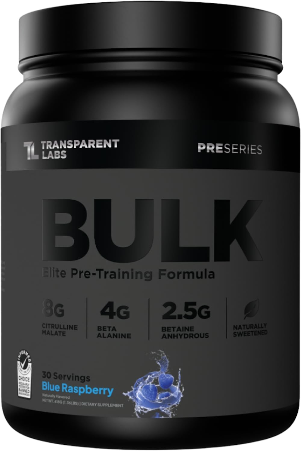 Transparent Labs Bulk Black Pre Workout – Clinically Dosed Naturally Sweetened