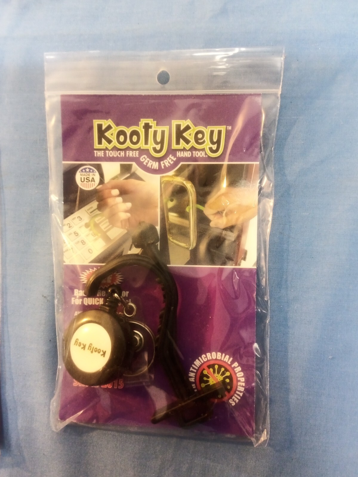 Kooty Key – Key Chain – Germ Free Tool – BLACK/BLUE – Bonus Badge Retractor