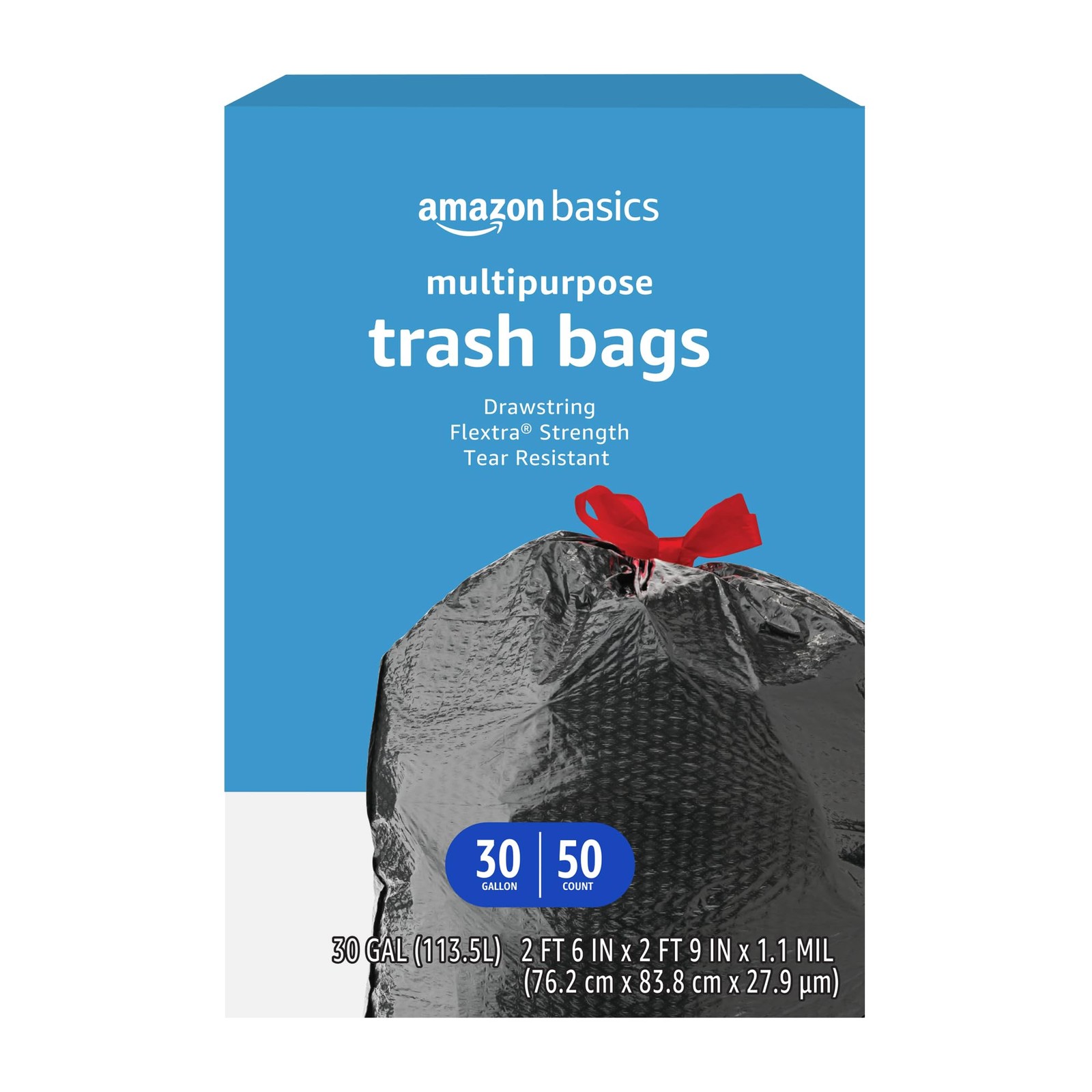 Amazon Basics Flextra Multipurpose Drawstring 50 Count (Pack of 1), Black