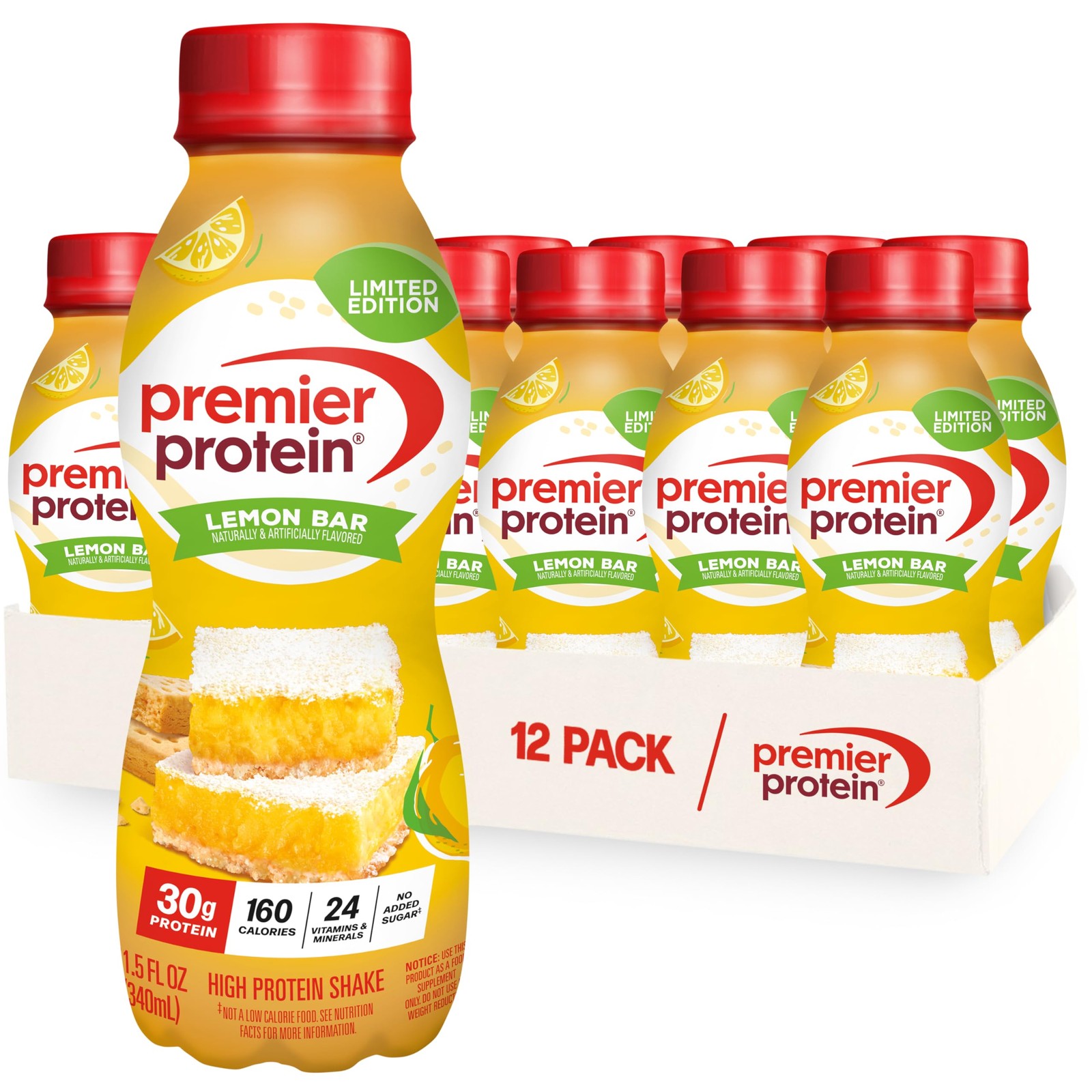 Protein Shake Lemon Bar 30g 11.5 fl oz Pack of 12 Premier LIMITED EDITION Added