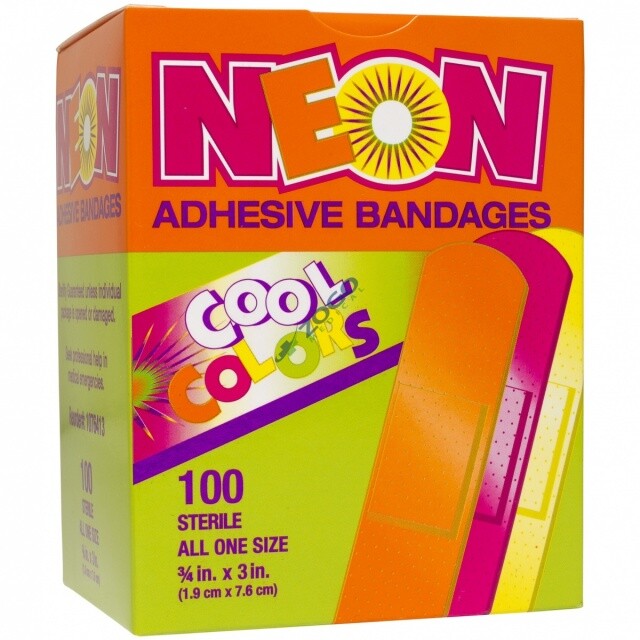 Stat Strip Adhesive Bandage, ¾» x 3″, Assorted Neon Colors, 100/bx (Each)