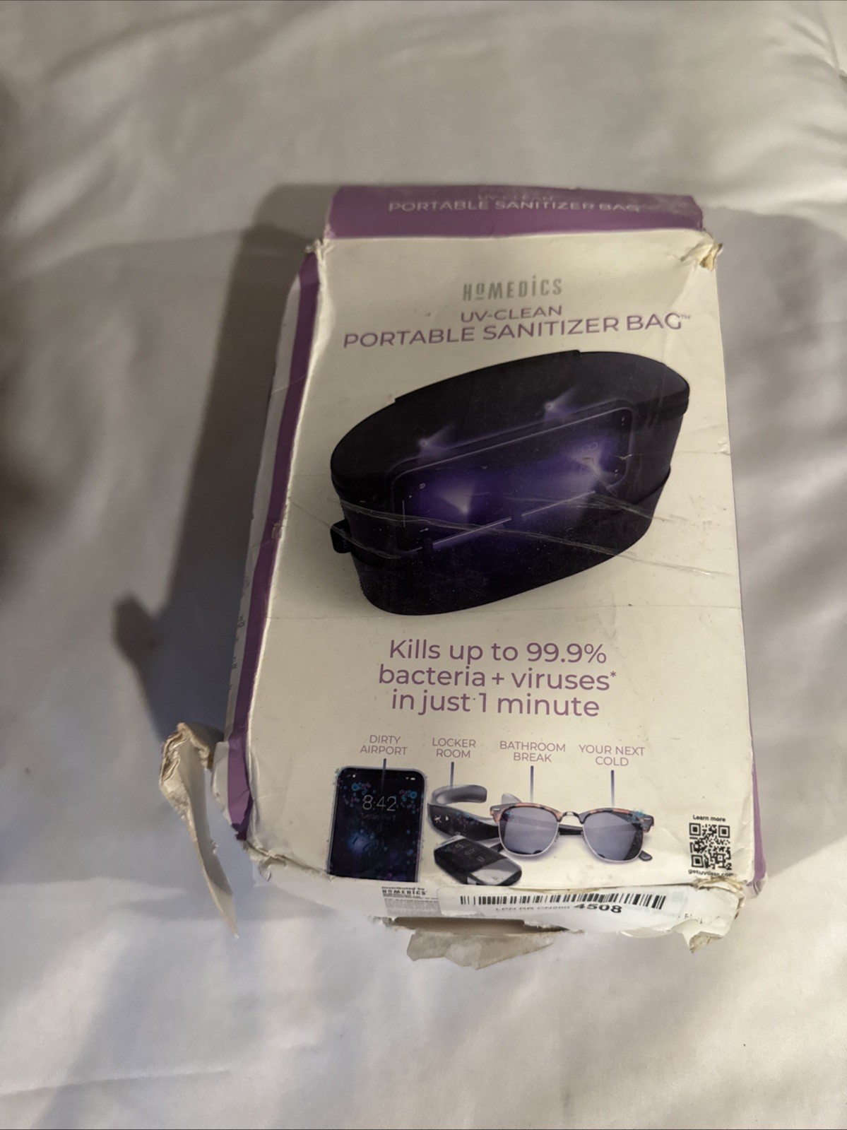 HoMedics UV-Clean Superior Strength Portable Sanitizer Bag Black Kills 99% Germs