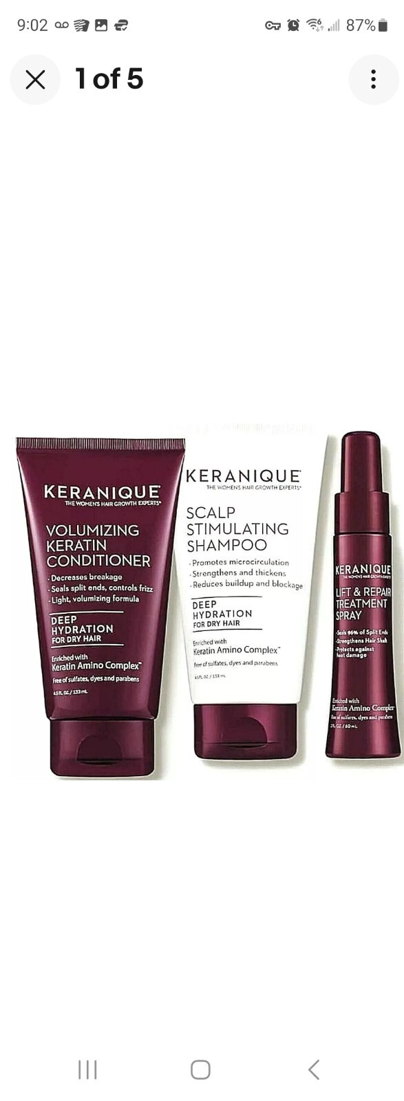 3 ITEM KERANIQUE SCALP STIMULATING SHAMPOO CONDITIONER & LIFT REPAIR HAIR SPRAY