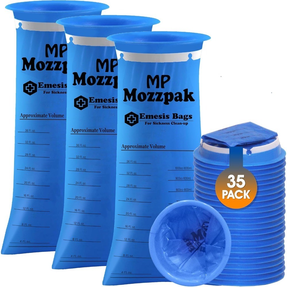 Vomit Bags Disposable 35 Pack – 1000ml Emesis Bags, Leak-Proof Barf Bag, Travel