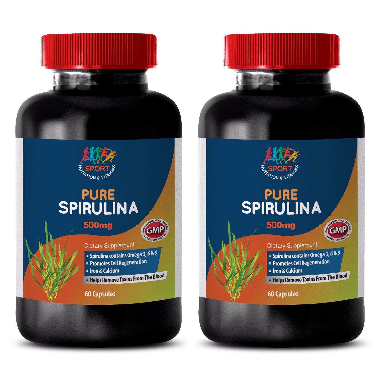 Pure Spirulina – Vitamin B1 – Blue Green Alage – Organic Spirulina – 2 Bot 120Ct