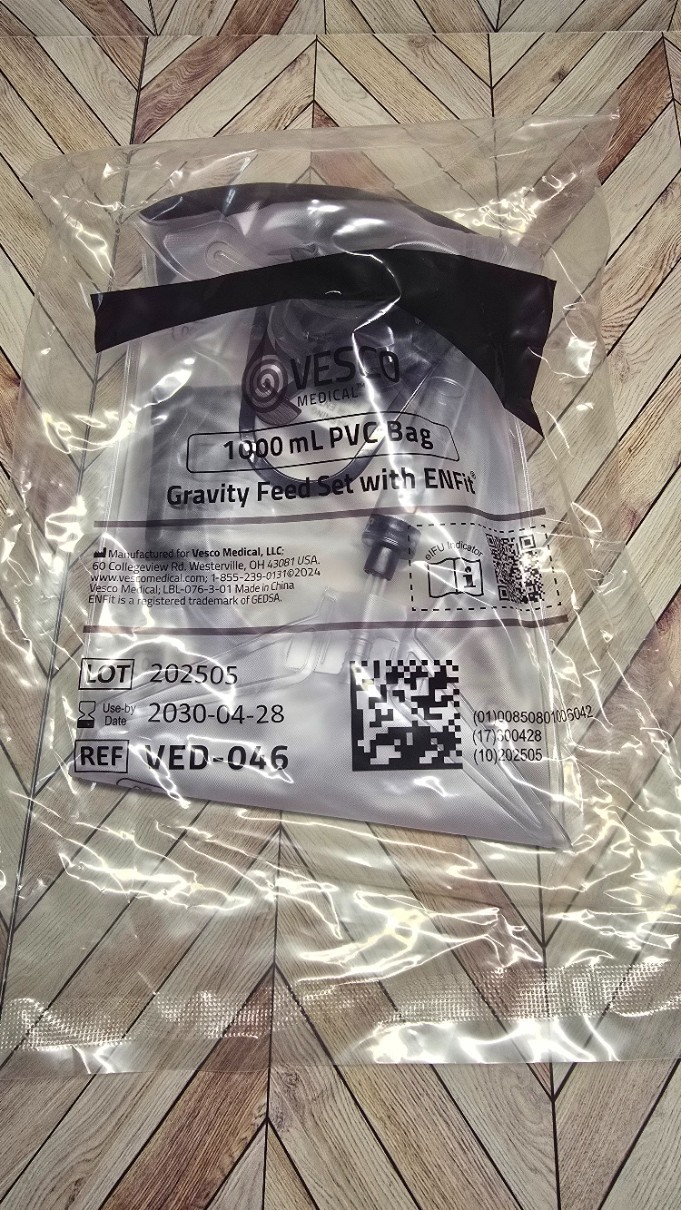 Vesco Medical 1000 ml PVC Bag Large Gravity Feed Set w/ENFit VED-046 NEW 6 Pack